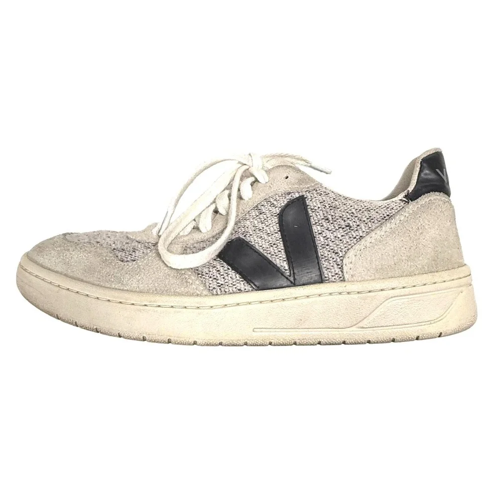 Women's size 8‎ cotton & suede Veja V-10 Flannel Snow Black trainers - Picture 2 of 7